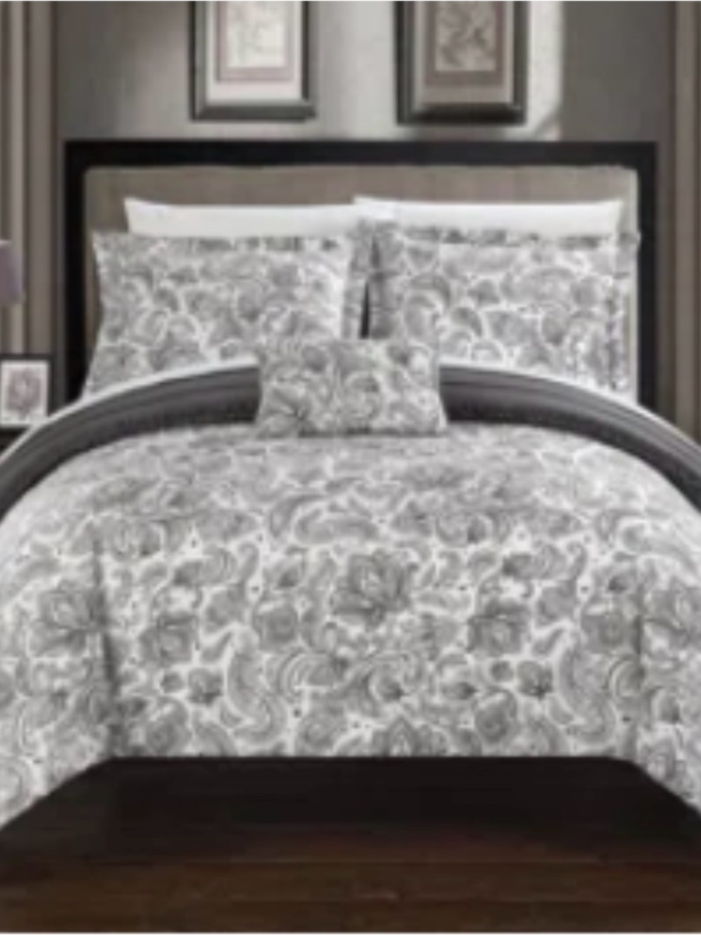Gray Floral Paisley Reversible King Size Duvet Cover Set